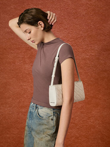 Torba na ramię Ivette Woven Elongated, Kremowy, hi-res