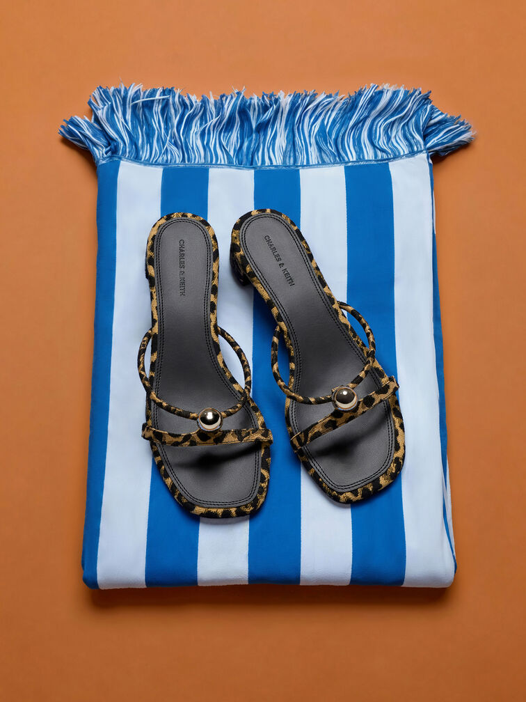 Sabot Georgie animalier con sfere metalliche e tacco, Stampa animalier naturale, hi-res