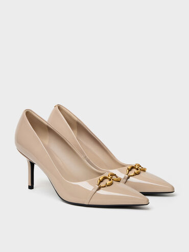 Spitze Lack-Pumps mit Metallschnalle, Nude, hi-res