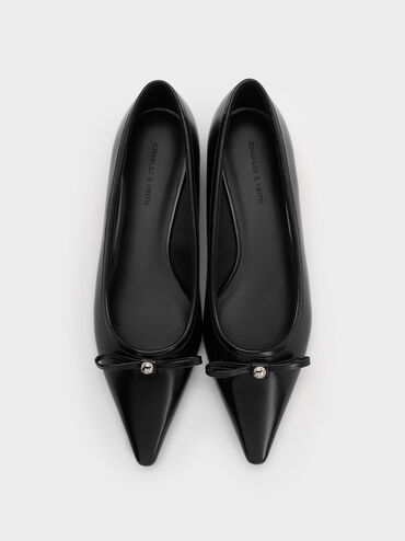 Bow Metallic-Accent Pointed-Toe Ballet Flats, Black, hi-res