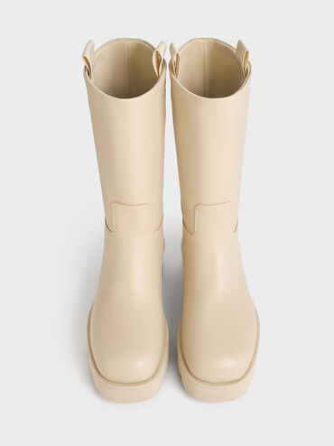 Double Pull-Tab Calf Boots, Beige, hi-res