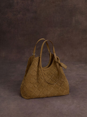Ivette Recycled Suede Woven Tote Bag, Sahara Sand, hi-res