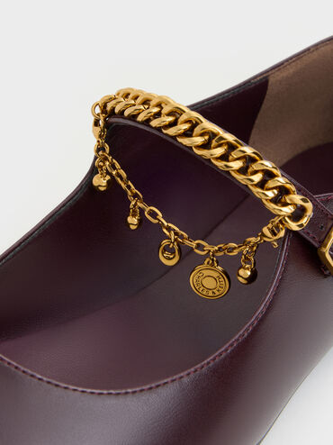 Mary Jane Flats met Dubbele Kettingbedel, Bordeauxrood, hi-res