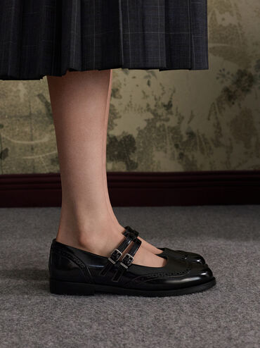 Mary Jane stile Brogue con doppio cinturino, Scatola nera, hi-res