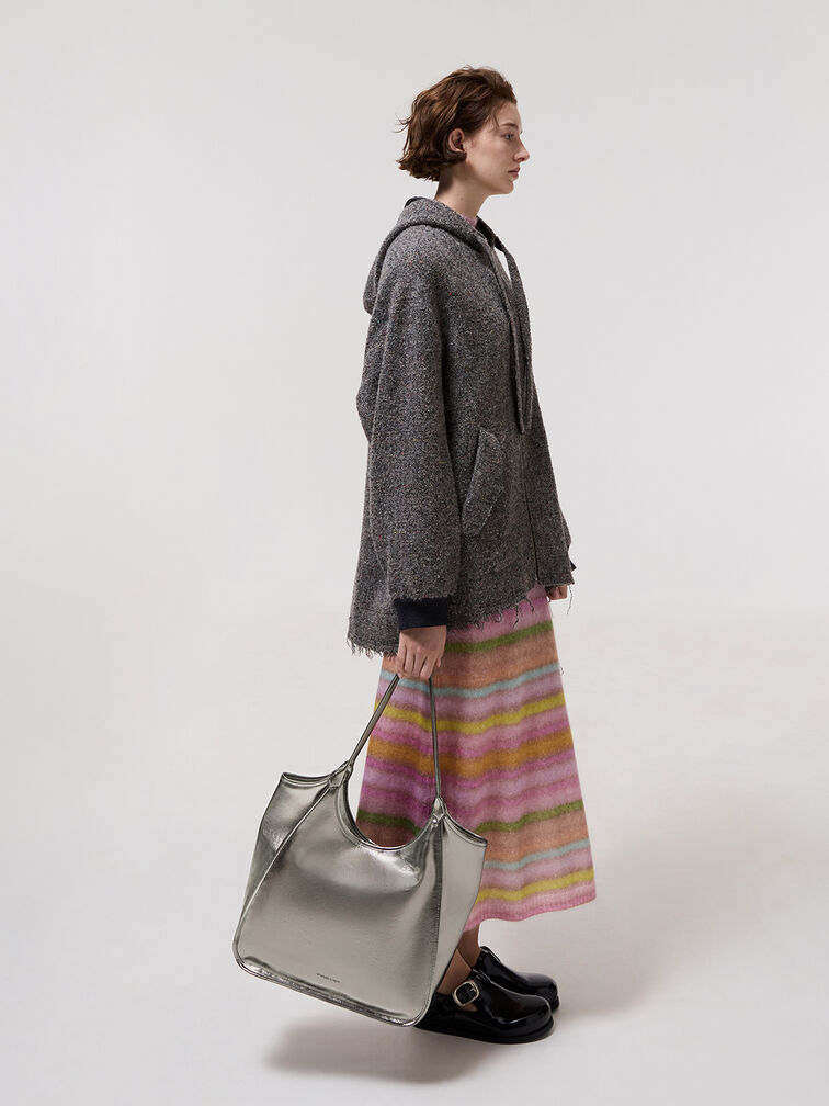 Sianna Metallic Crinkle-Effect Slouchy Tote Bag, Pewter, hi-res