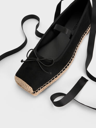 Bernadine Faux Suede Tie-Around Espadrille Flats, Black Textured, hi-res