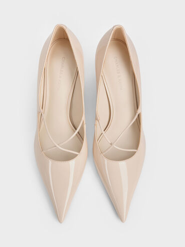 Patent Crossover Pointed Pumps, Nude, hi-res