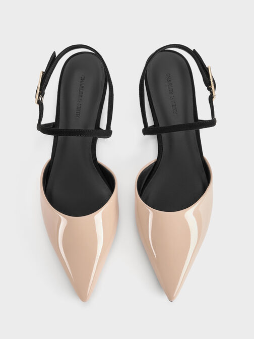 Luciana Patent Faux Suede Pointed Slingback Flats, Nude, hi-res