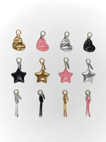 Breloque miroir en forme de cœur matelassé, Noir, hi-res