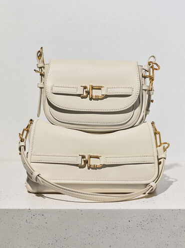 Borsa a Tracolla Gwynne con Accenti Metallici, Crema, hi-res