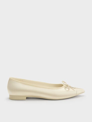 Briella Satin Cap-Toe Flats, Cream, hi-res