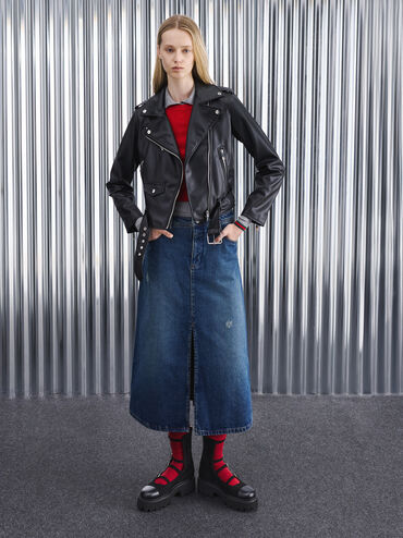 Celia Stiefel aus Wildlederimitat mit Schnallen, mehreren Riemen und klobigen Sohlen., Schwarz mit Textur, hi-res