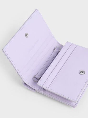 Portefeuille carr&eacute; matelass&eacute; &agrave; poign&eacute;e cha&icirc;ne, Lilas, hi-res