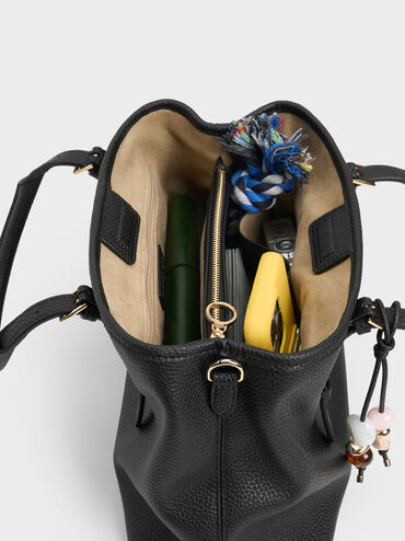 Borsa Tote Baral con Charm di Perline, Nero, hi-res