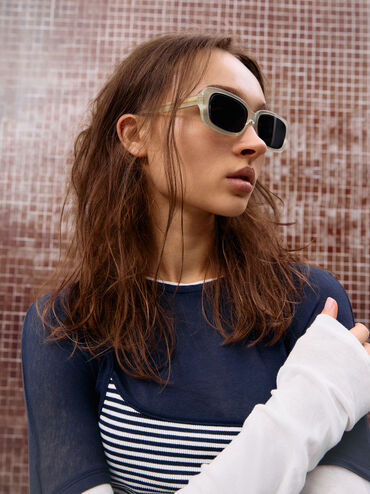 Aubrey Rechteckige Sonnenbrille, Minzgr&uuml;n, hi-res
