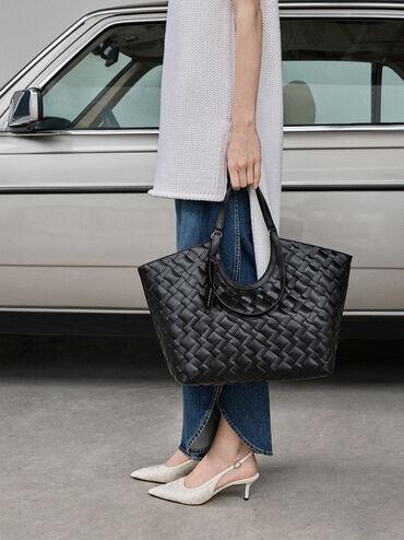 Bombas Slingback de bico fino tecido, Giz, hi-res