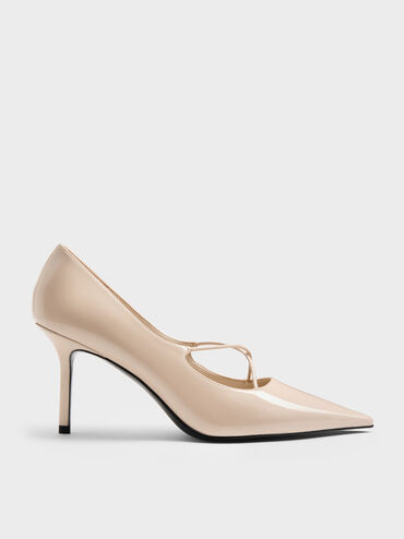 Patent Crossover Pointed Pumps, Nude, hi-res
