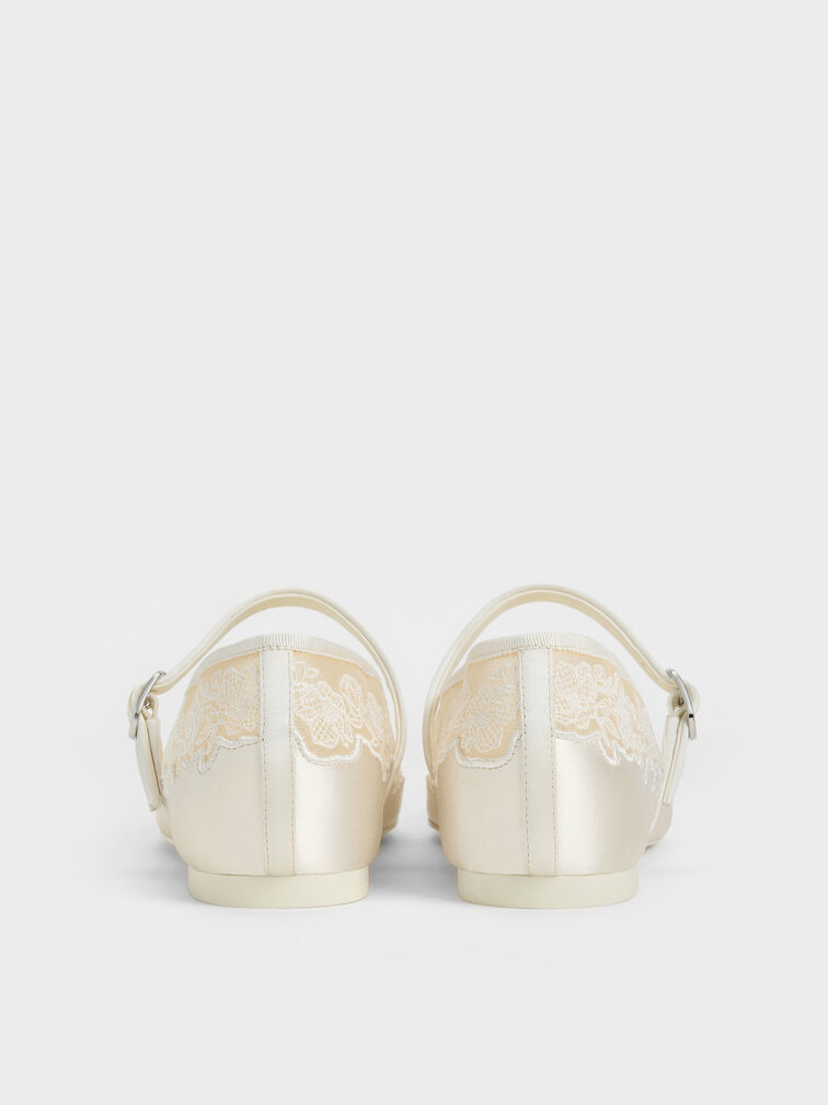 Ballerine Mary Jane in raso e mesh ricamato, Bianco, hi-res
