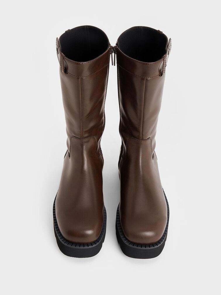 Side-Zip Lug-Sole Calf Boots, Dark Brown, hi-res