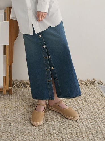 Bernadine espadrille-muiltjes van imitatiesuède, Zand, hi-res