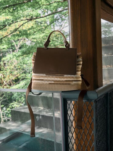 Ida gebreide rugzak met meerkleurige strepen voor meisjes, Multi Brown, hi-res