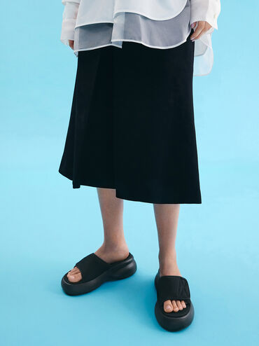Mesh Platform Sporty Slide Sandals, Black Textured, hi-res