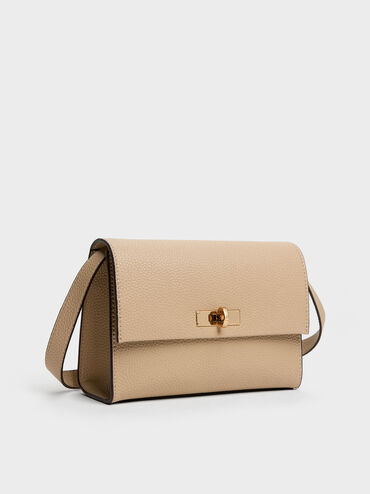 Chance Recycled Leather Turn-Lock Crossbody Bag, Nutmeg Beige, hi-res