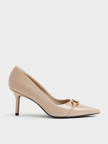 Spitze Lack-Pumps mit Metallschnalle, Nude, hi-res