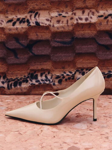 Patent Crossover Pointed Pumps, Nude, hi-res