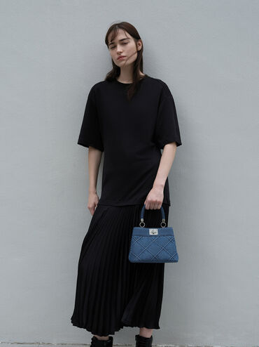 Eleni Denim Quilted Top Handle Bag, Denim Blue, hi-res