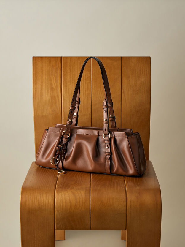 Sac port&eacute; &eacute;paule fronc&eacute; allong&eacute; Britton, Chocolat, hi-res