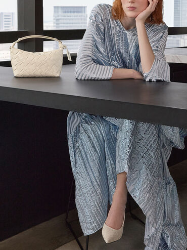 Bombas Slingback de bico fino tecido, Giz, hi-res