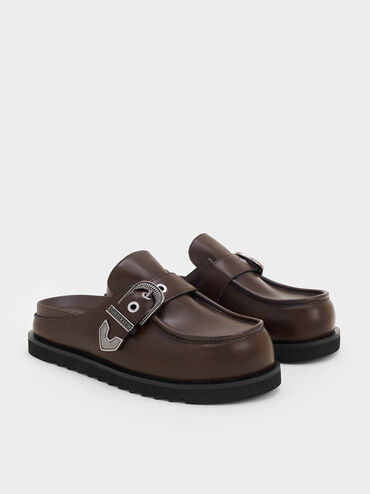 Kirke Buckle-Strap Flatform Mules, Dark Brown, hi-res