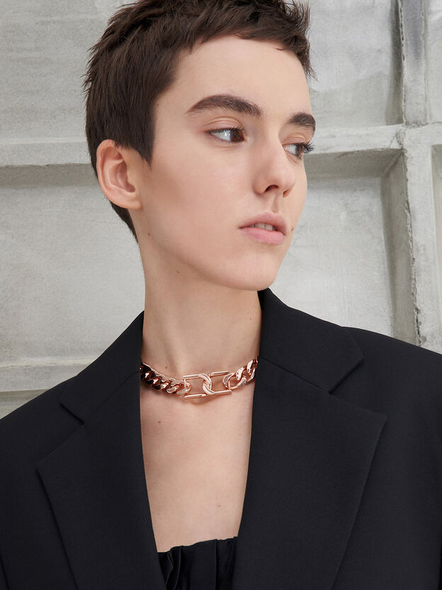 Gabine choker-halsk&aelig;de med k&aelig;deled, Rosa guld, hi-res