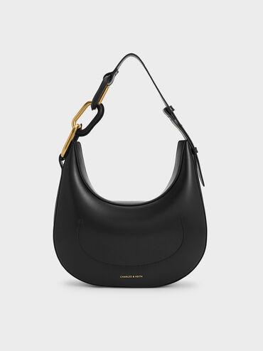 Kora Metallic-Accent Moon Bag, Black, hi-res