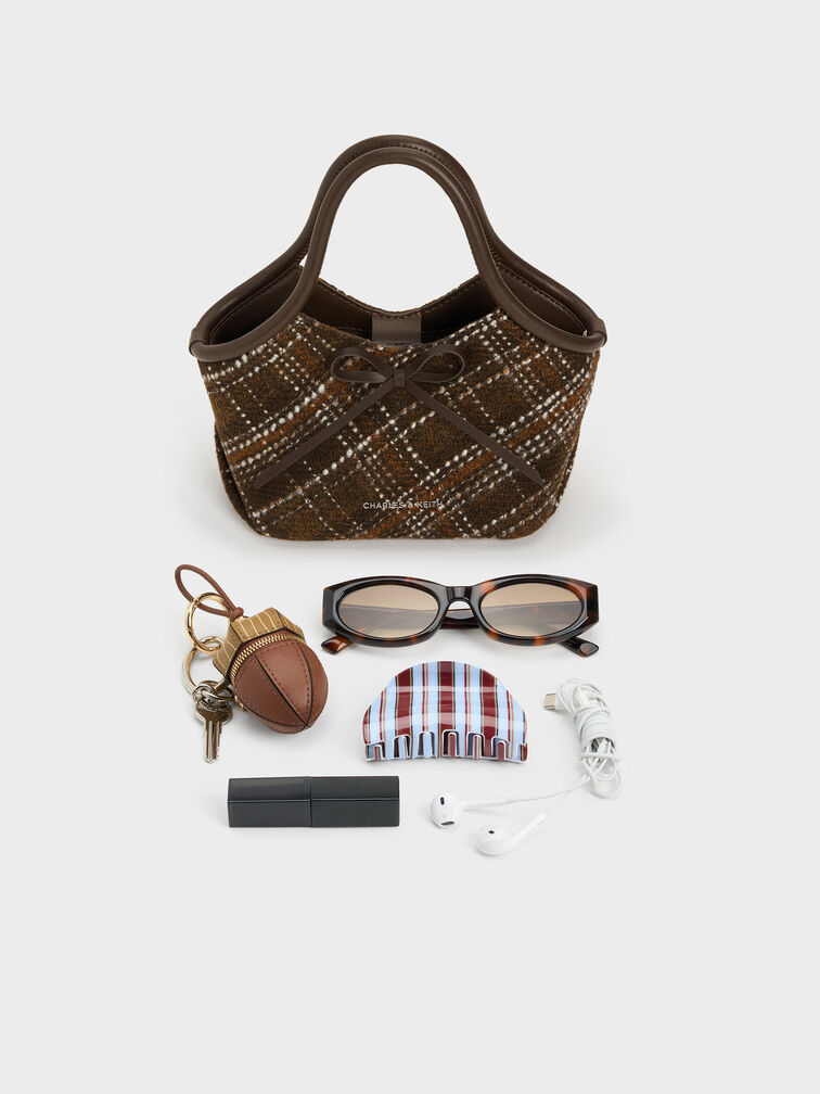 Hazel Checkered Bow Tubular Top Handle Bag, Multi, hi-res