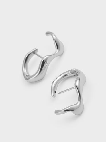 Boucles d'oreilles pendantes ondul&eacute;es Emilia, Argent, hi-res