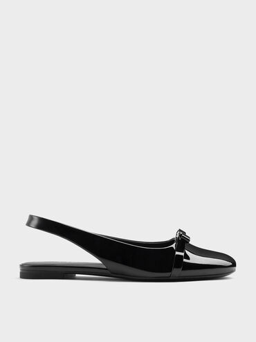 Dorian Slingback-Flats aus Lackleder mit geknoteter Schleife, Schwarzer Lack, hi-res