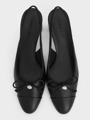 Bow Cap-Toe Slingback Pumps, Black, hi-res