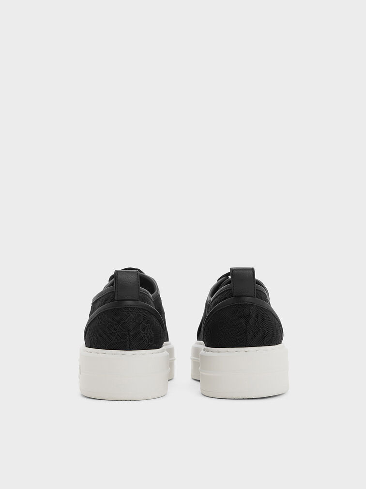 Mesh Flatform Sneakers, Black Textured, hi-res