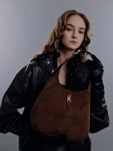 Adalyn Recycled Suede Hobo Bag, Mocha Brown, hi-res