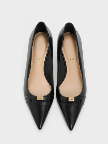 Georgina - Décolleté con tacco kitten heel a punta in pelle, Nero, hi-res