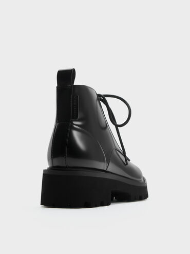 Ridged-Sole Side-Zip Combat Boots, Black Box, hi-res