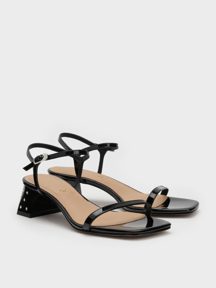 Emmaline Lackleder-Sandalen mit Kristallen, Schwarzer Lack, hi-res