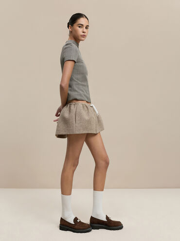 Lando Faux Suede Metallic-Accent Platform Loafers, Dark Brown Textured, hi-res