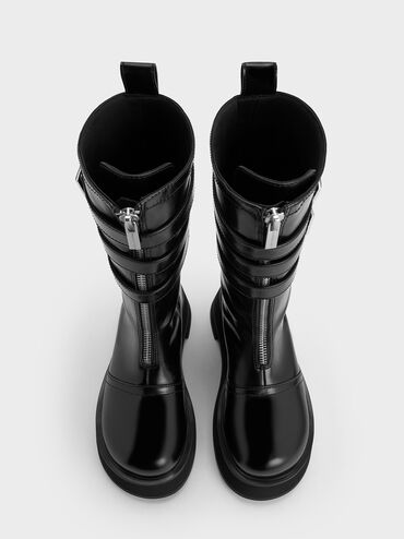 Stivali al polpaccio Nikki con tripla fibbia, Nero, hi-res