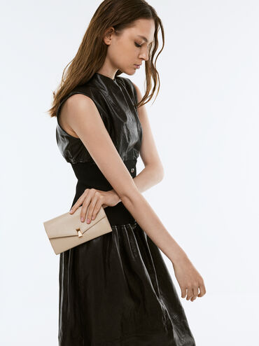 Lilibet Metallic-Accent Chain-Strap Long Wallet, Dusted Oat, hi-res