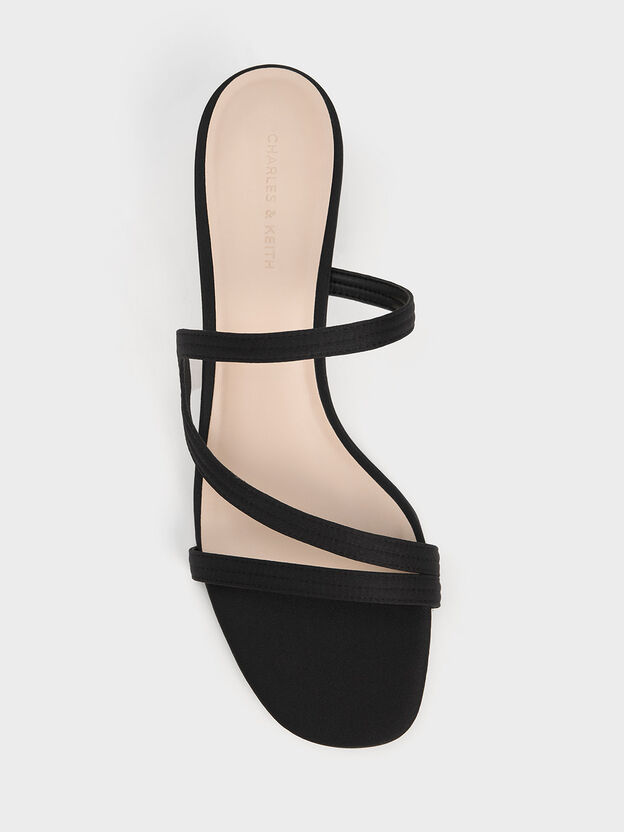 Mules &agrave; lani&egrave;re ondul&eacute;e en satin, Noir, hi-res