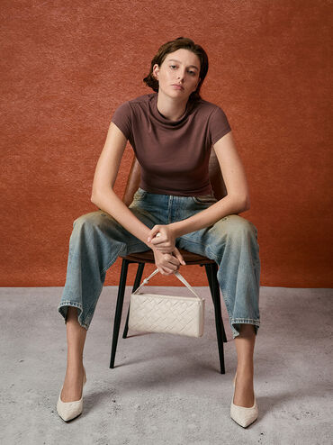 Torba na ramię Ivette Woven Elongated, Kremowy, hi-res