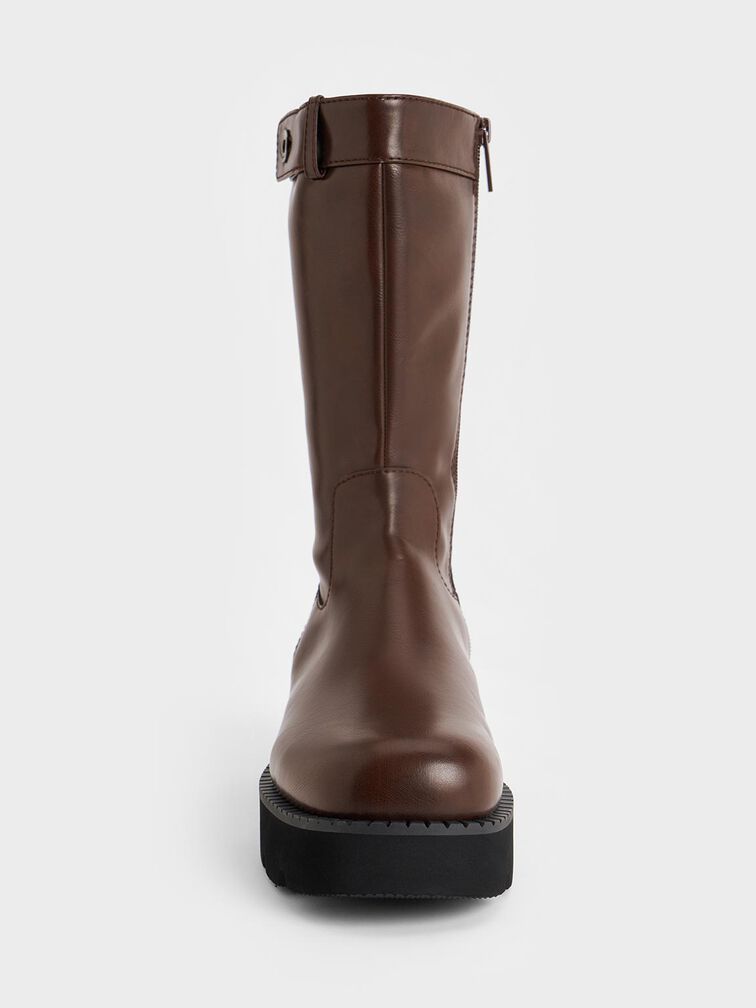 Side-Zip Lug-Sole Calf Boots, Dark Brown, hi-res